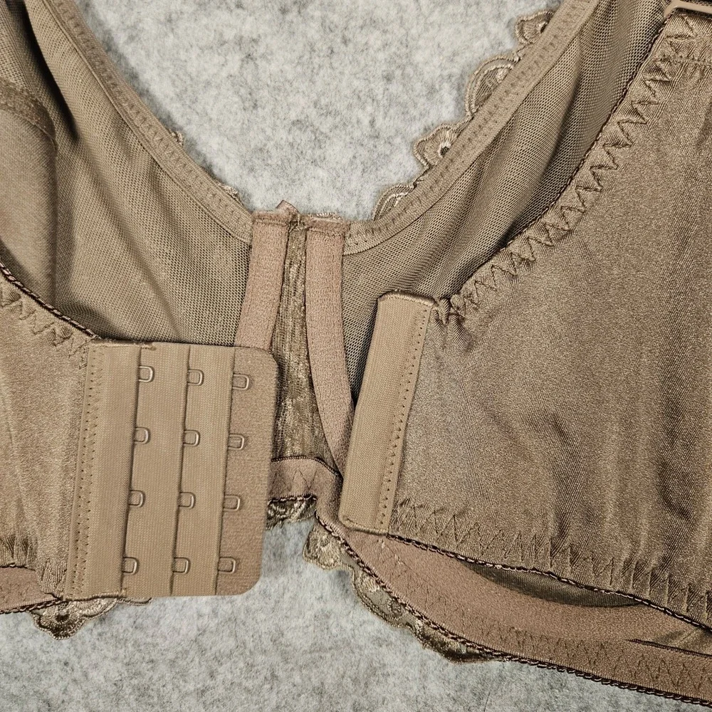 TELIMUSSTO Womens Brown Lace Embroidered Underwire Bra Comfort Support Sz 46DDD